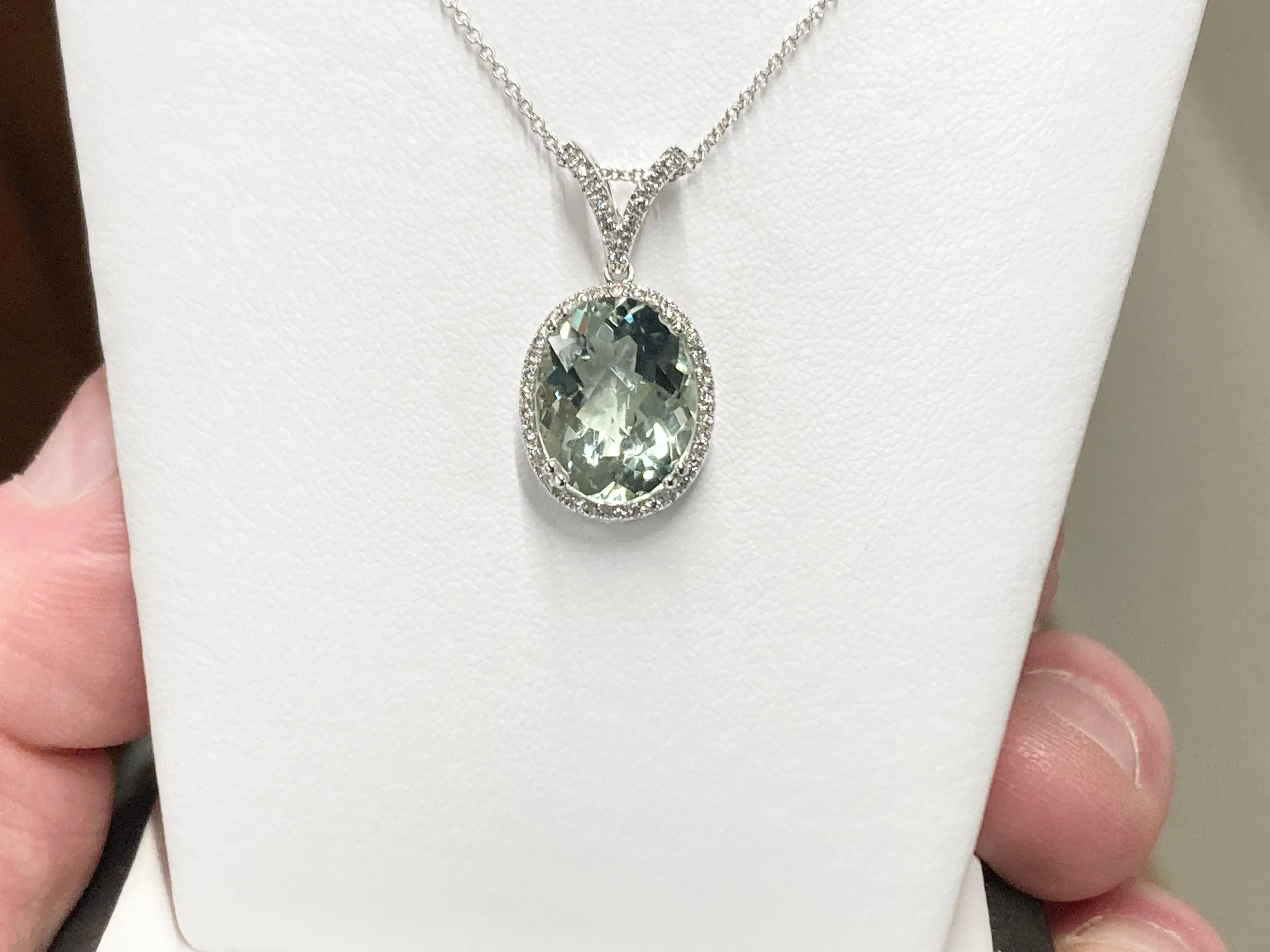 Green Amethyst And Diamond White Gold Necklace