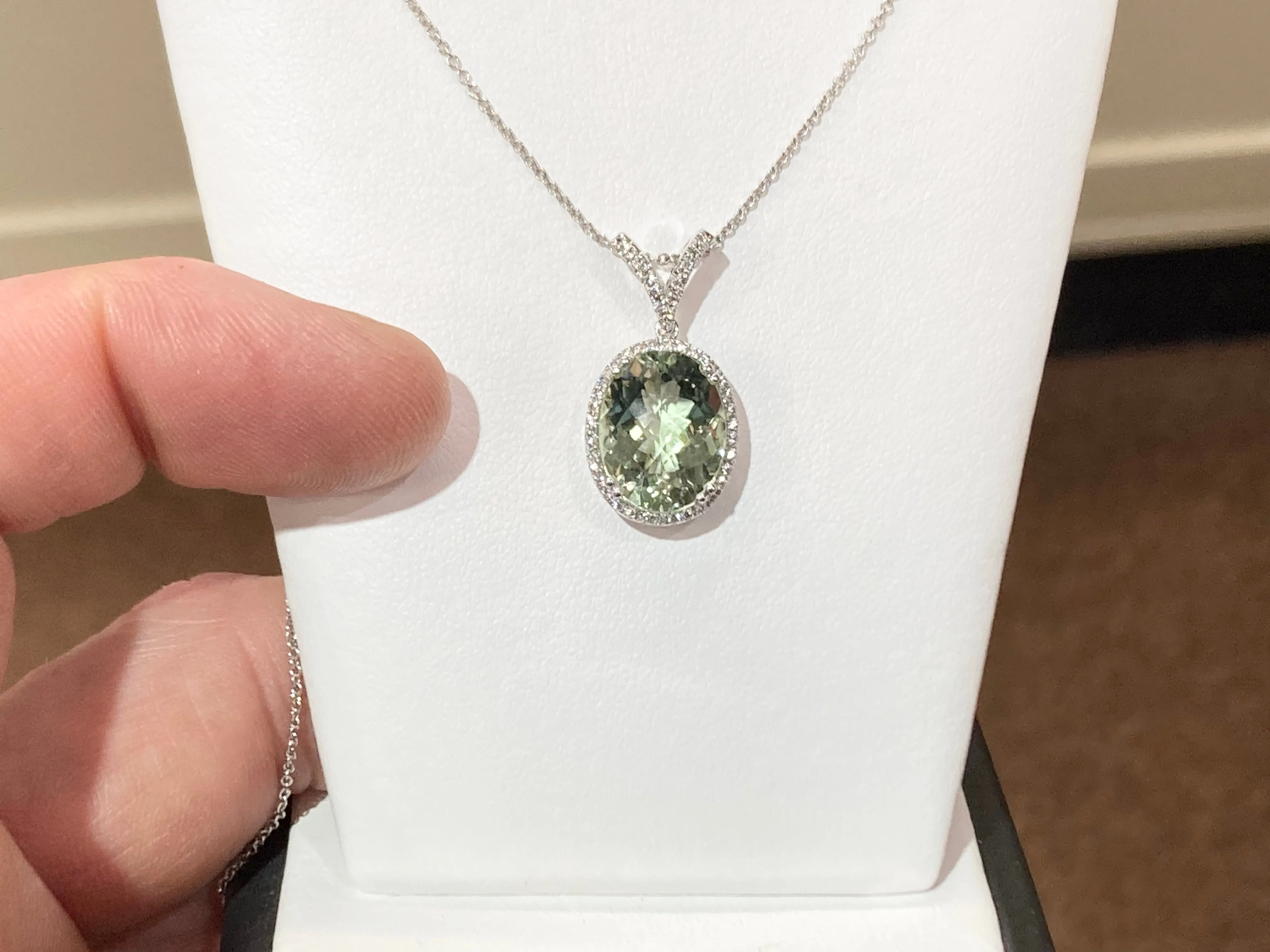 Green Amethyst And Diamond White Gold Necklace