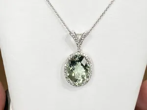 Green Amethyst And Diamond White Gold Necklace