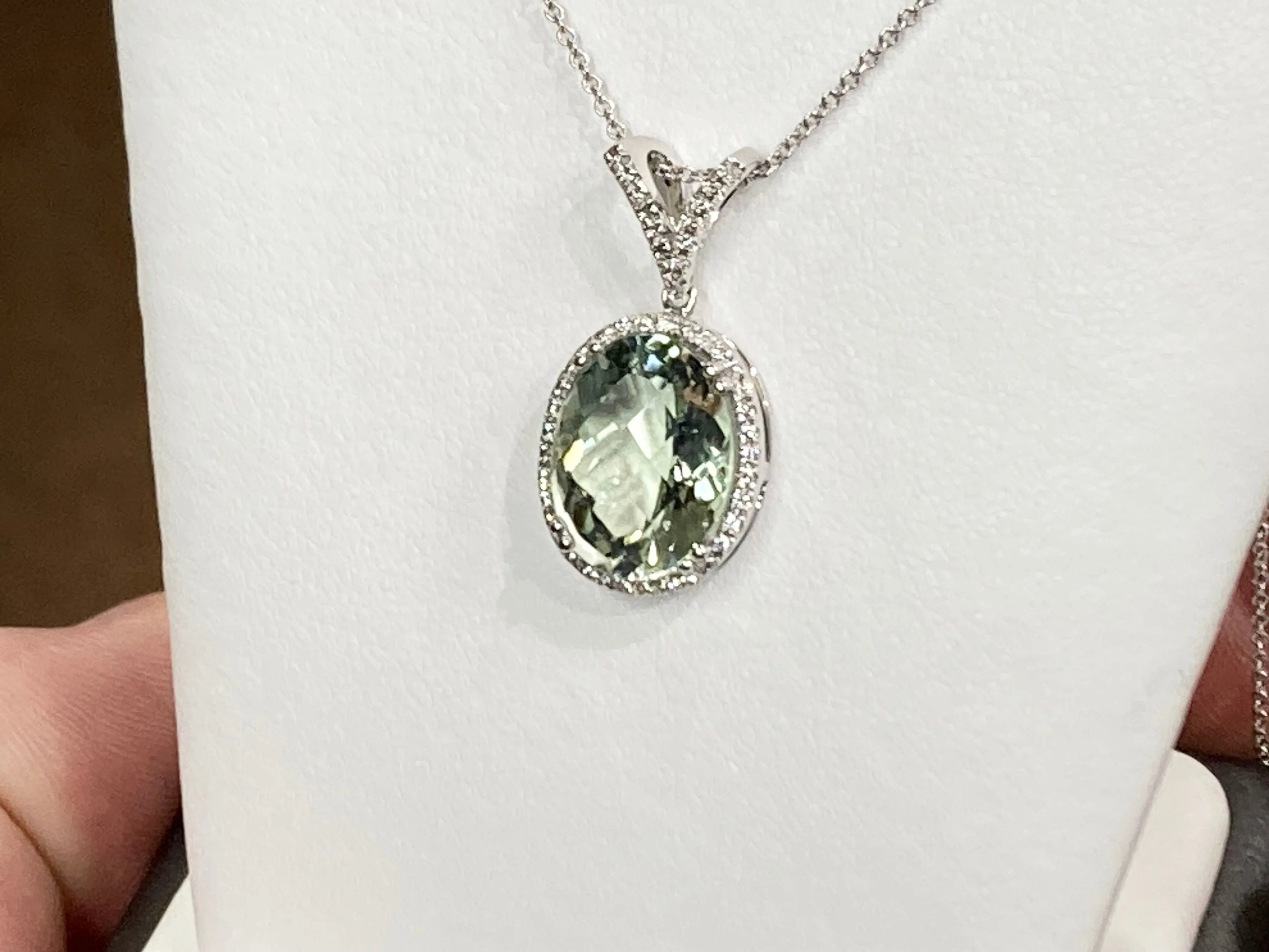 Green Amethyst And Diamond White Gold Necklace