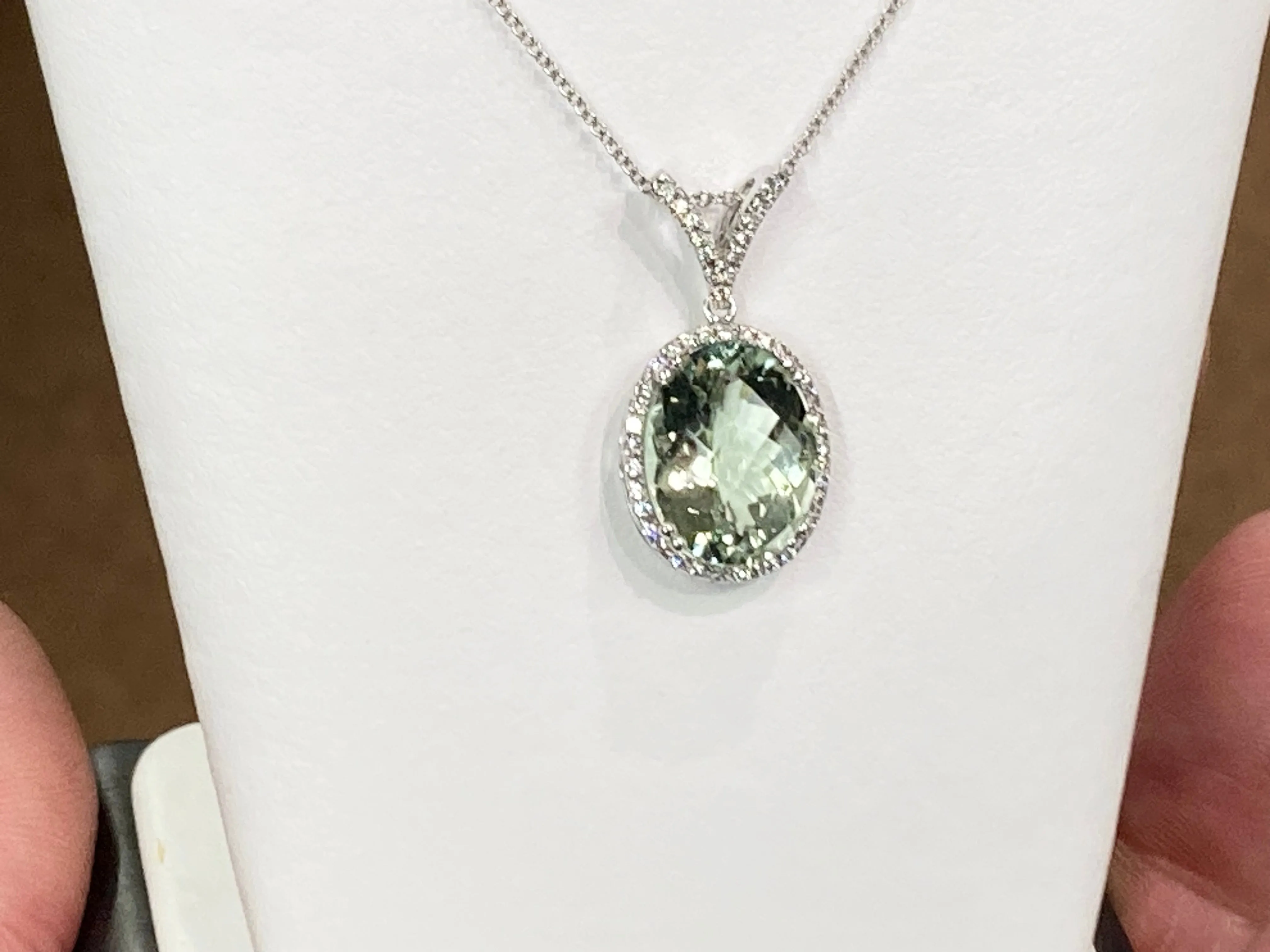 Green Amethyst And Diamond White Gold Necklace