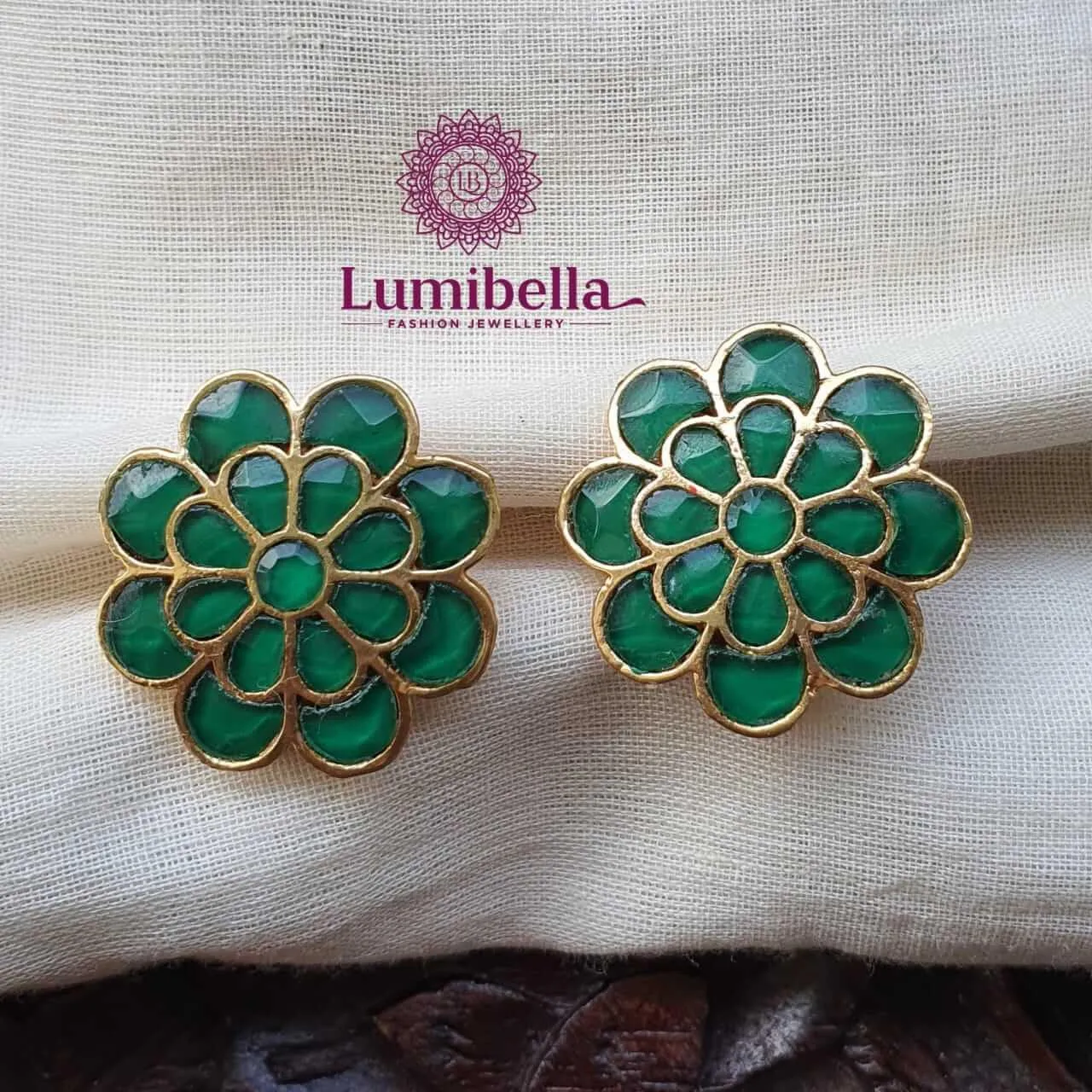 Green Jadau Stud Earrings