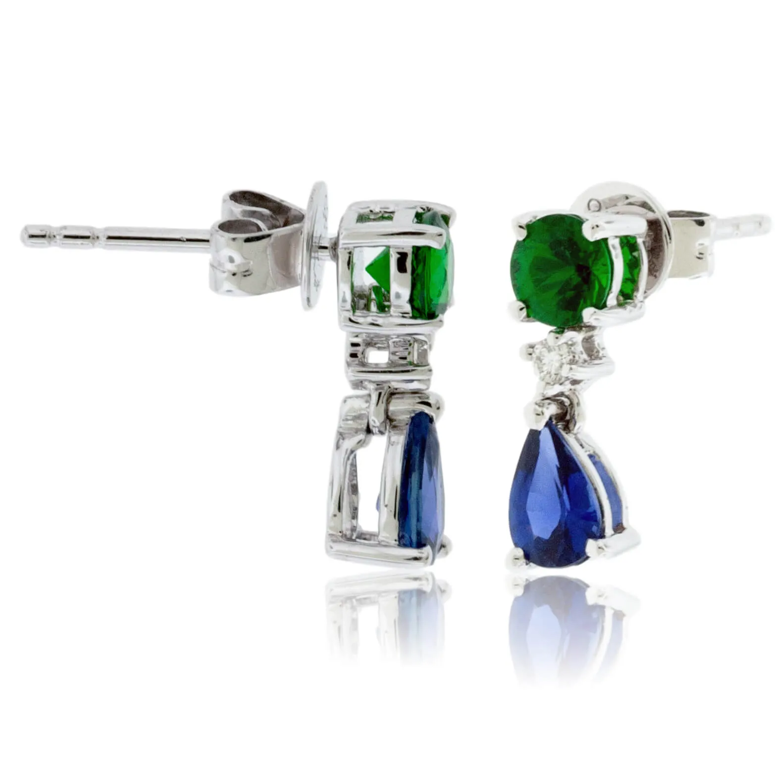 Green Tsavorite Garnet, Blue Sapphire, & Diamond Drop Earrings