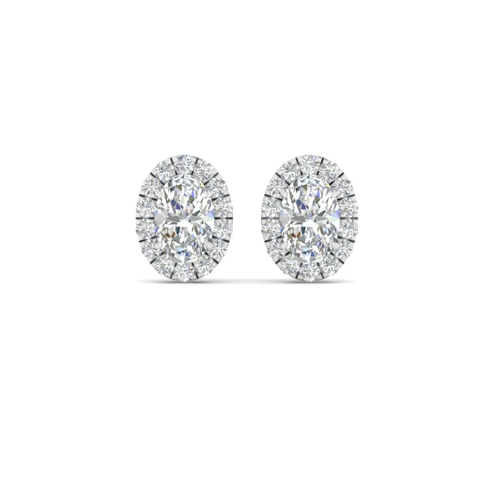 Halo Lab Diamond Oval Shape Stud Women Earring In 14K Gold