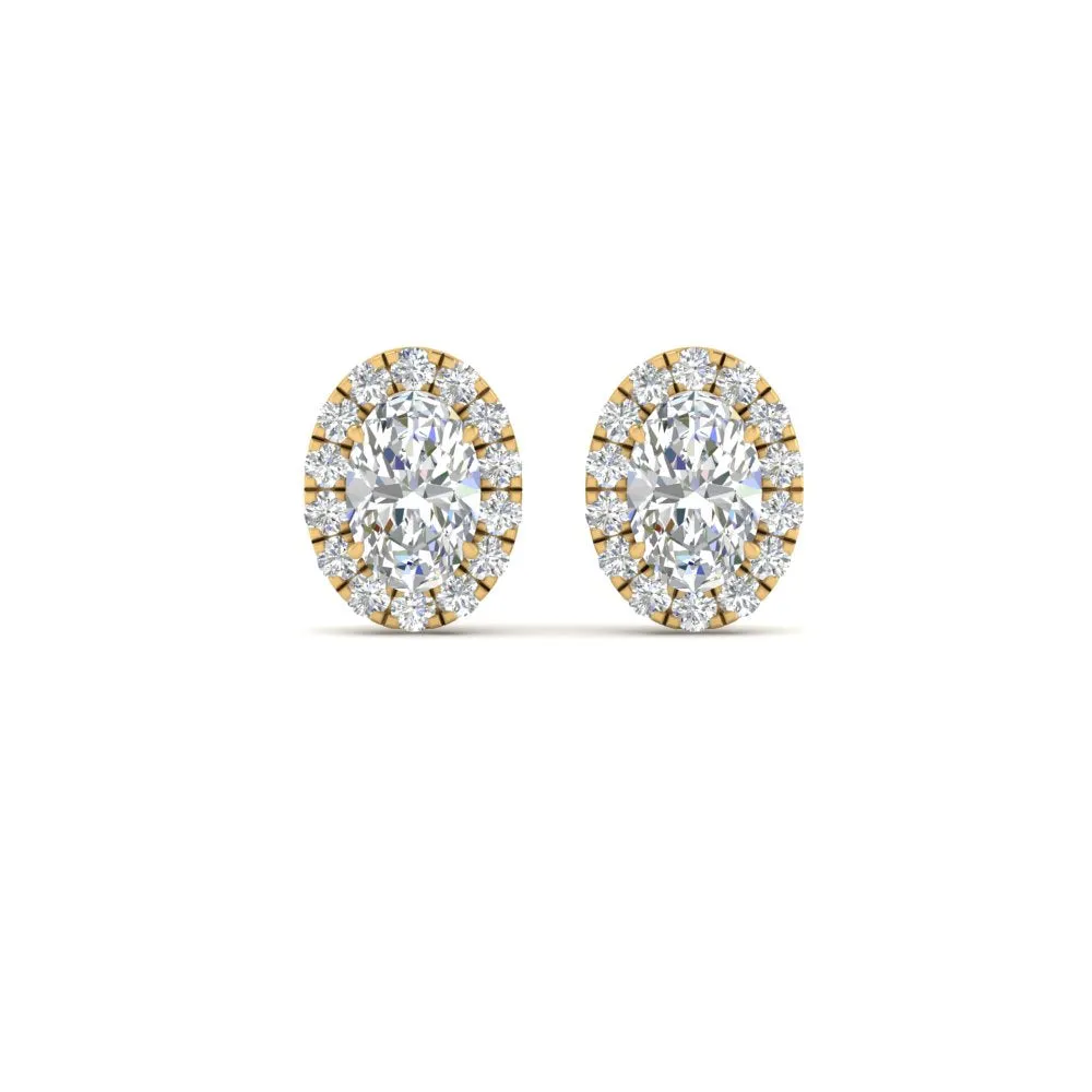 Halo Lab Diamond Oval Shape Stud Women Earring In 14K Gold