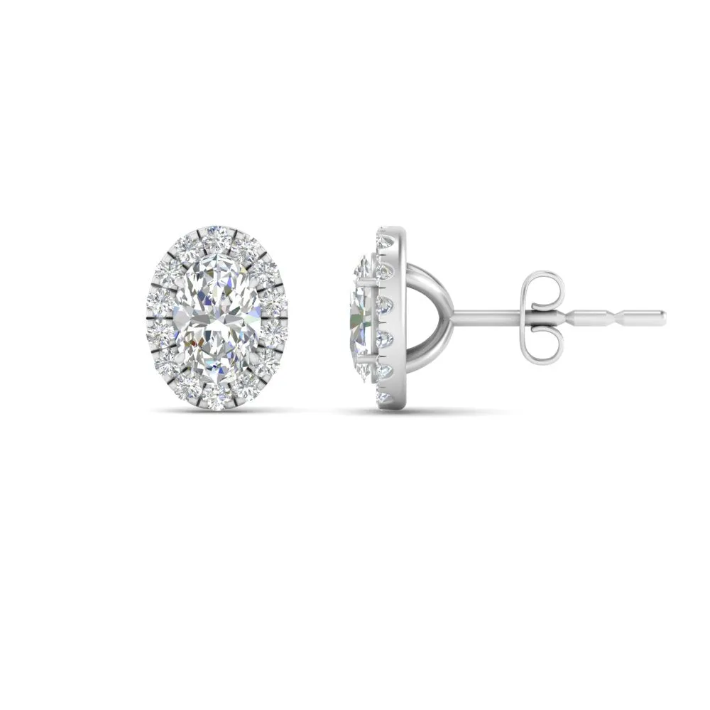 Halo Lab Diamond Oval Shape Stud Women Earring In 14K Gold