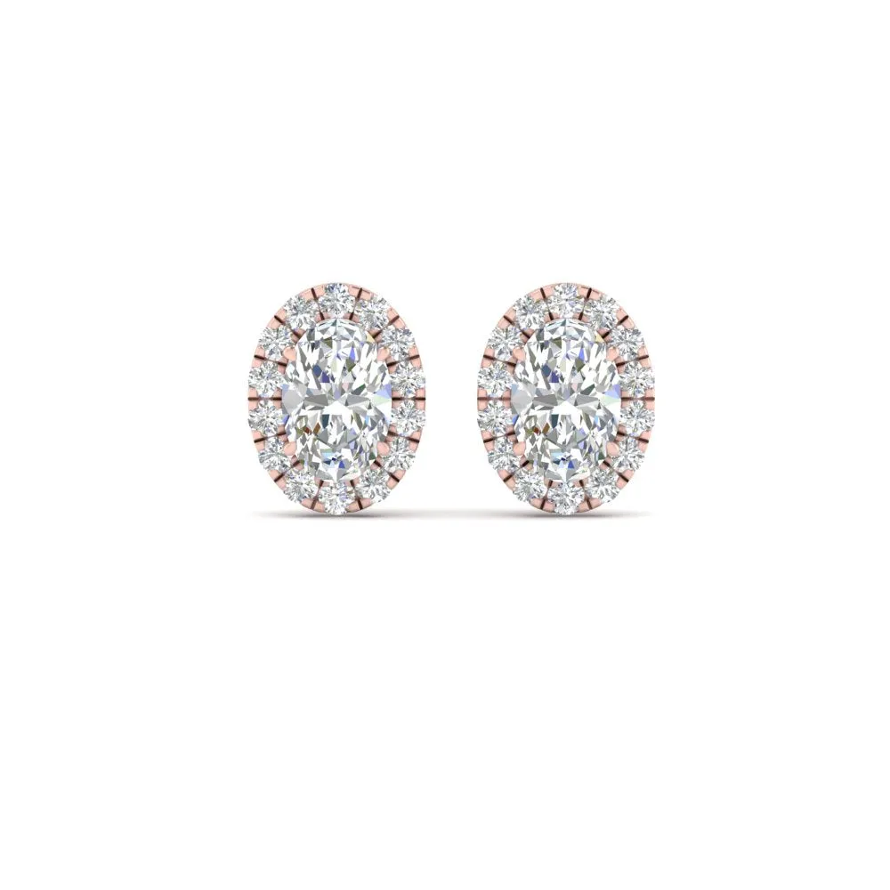 Halo Lab Diamond Oval Shape Stud Women Earring In 14K Gold