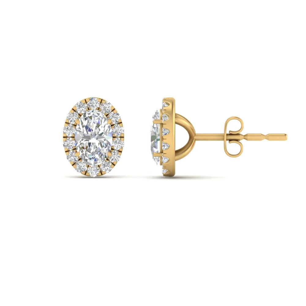Halo Lab Diamond Oval Shape Stud Women Earring In 14K Gold