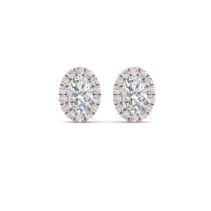 Halo Lab Diamond Oval Shape Stud Women Earring In 14K Gold