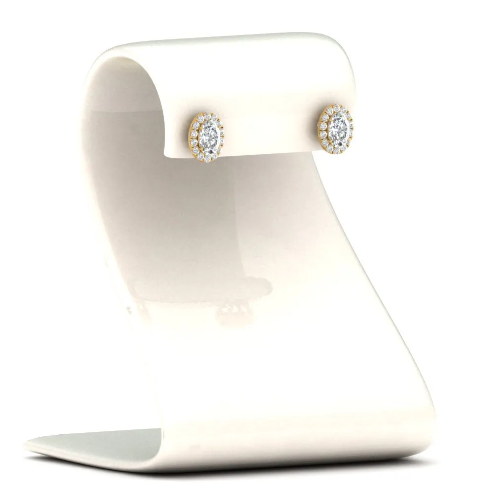 Halo Lab Diamond Oval Shape Stud Women Earring In 14K Gold