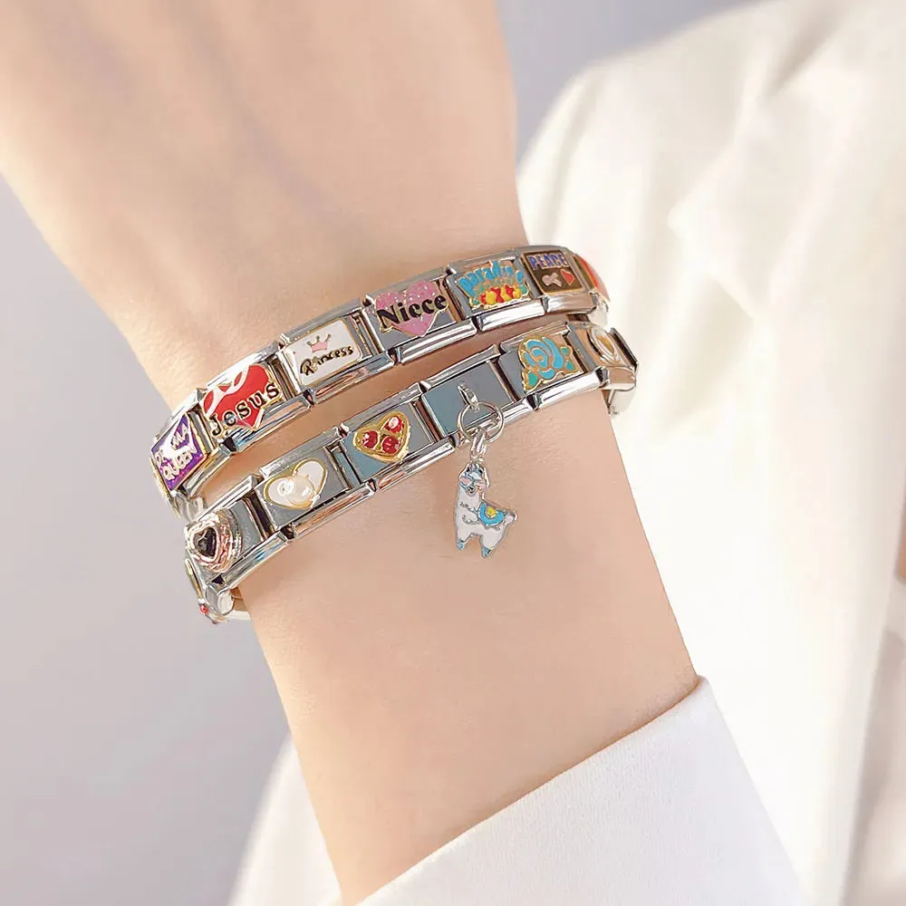 Hapiship Romantic Rainbow color Heart Flower Wing Italian Charm Links Fit 9mm Stainless Steel Bracelet Jewelry DIY Making DJ481.Free Shipping