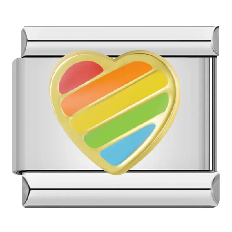 Hapiship Romantic Rainbow color Heart Flower Wing Italian Charm Links Fit 9mm Stainless Steel Bracelet Jewelry DIY Making DJ481.Free Shipping