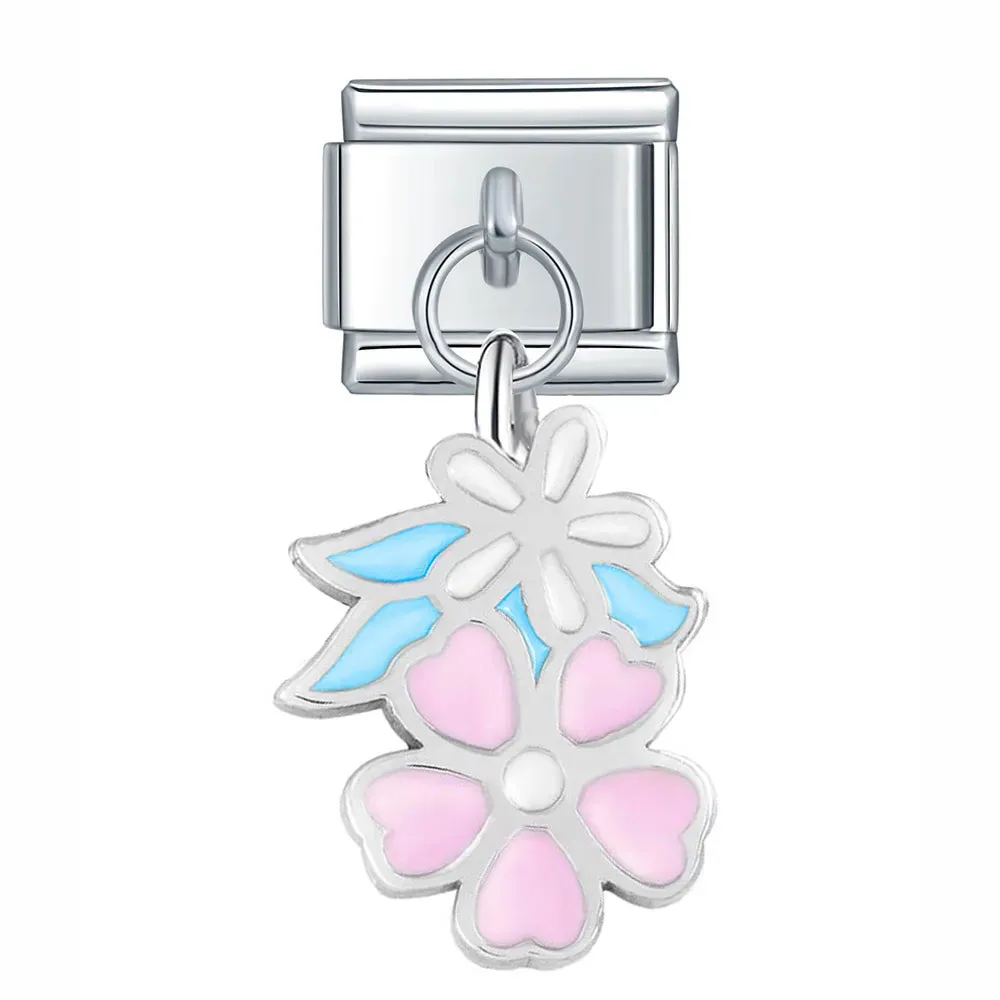 Hapiship Romantic Rainbow color Heart Flower Wing Italian Charm Links Fit 9mm Stainless Steel Bracelet Jewelry DIY Making DJ481.Free Shipping