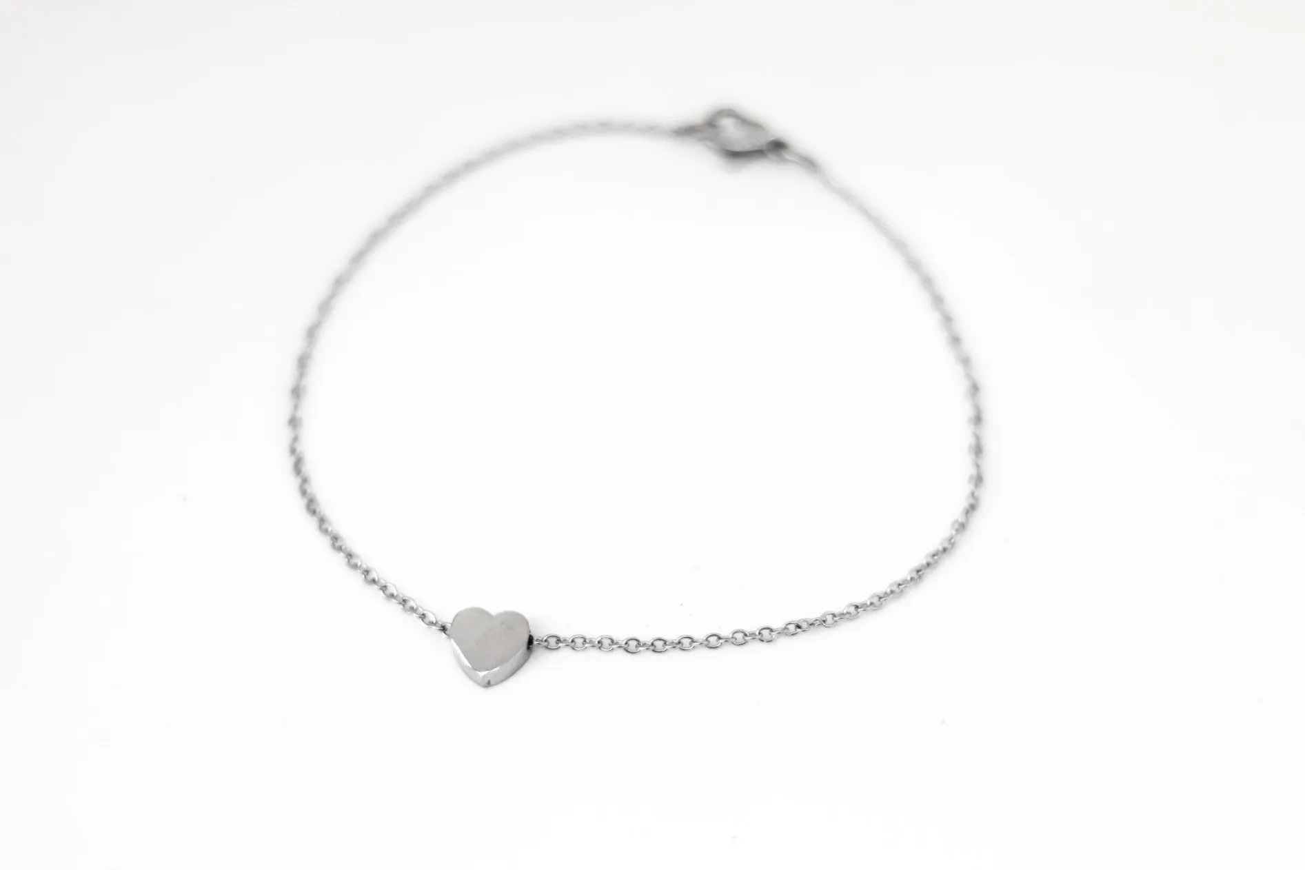 Heart bracelet, waterproof silver chain bracelet, tiny heart bead charm bracelet, personalised