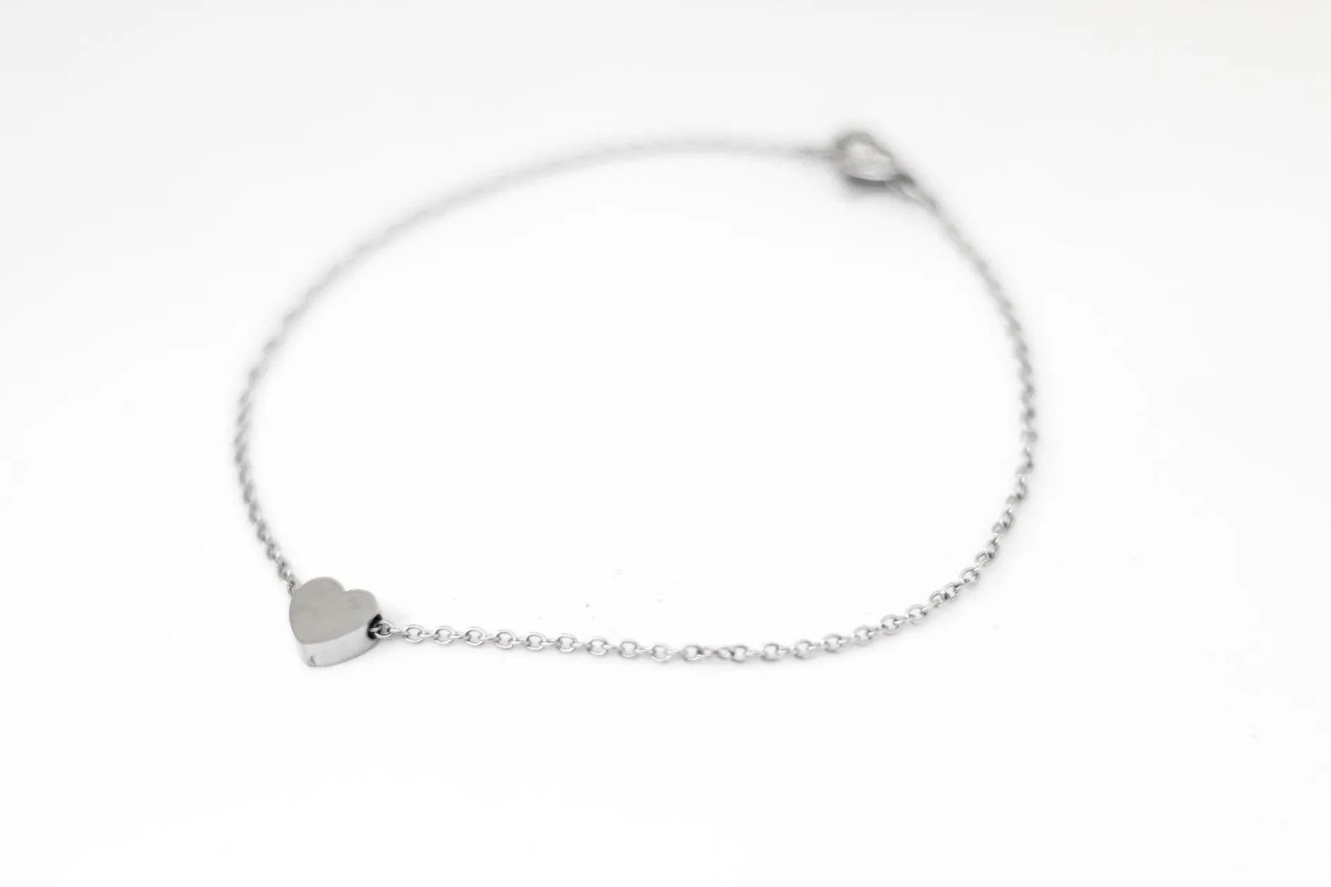 Heart bracelet, waterproof silver chain bracelet, tiny heart bead charm bracelet, personalised