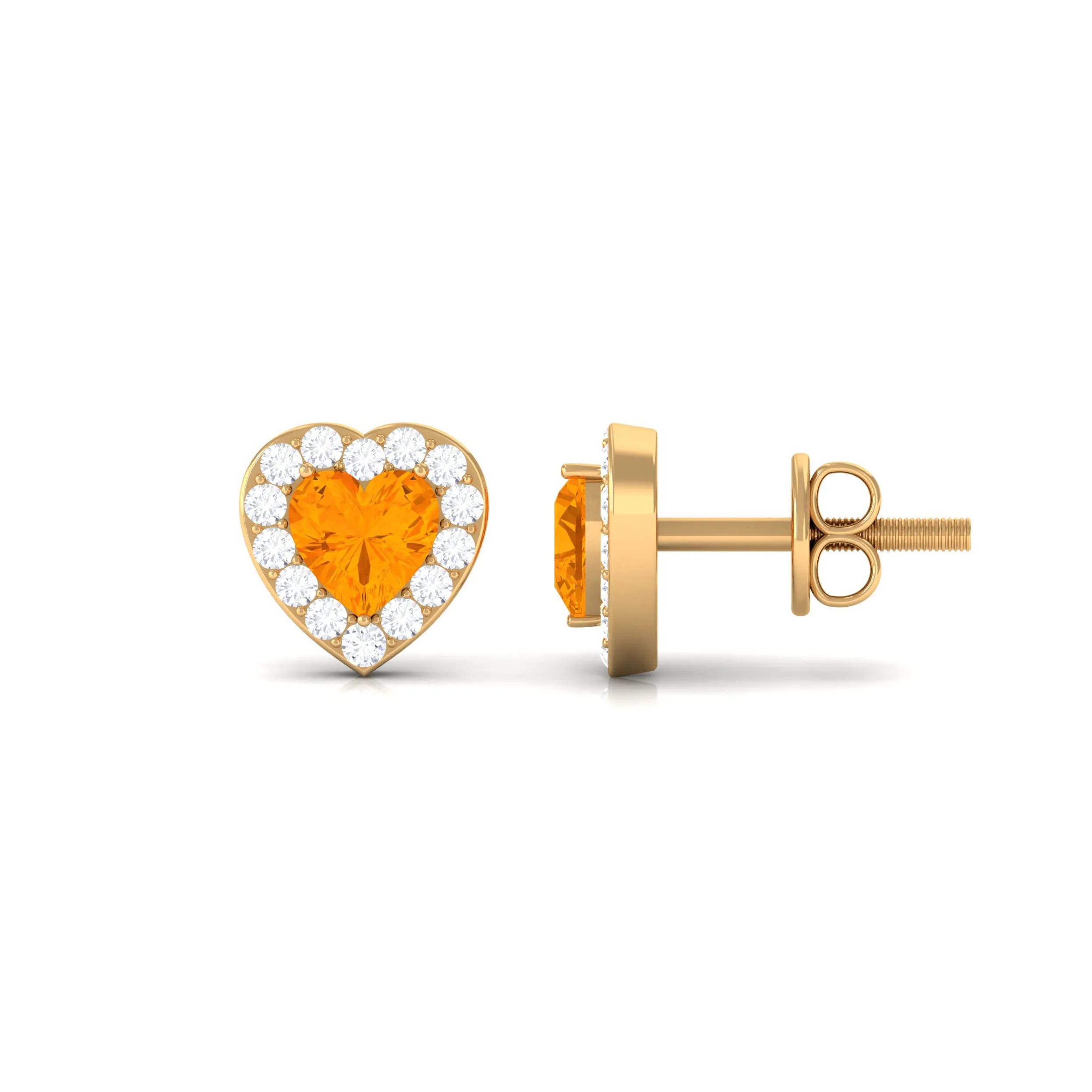 Heart Shape Fire Opal Halo Stud Earrings with Diamond
