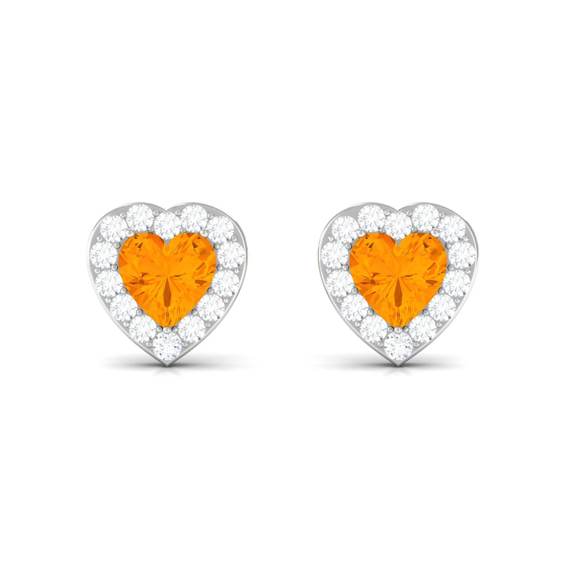 Heart Shape Fire Opal Halo Stud Earrings with Diamond