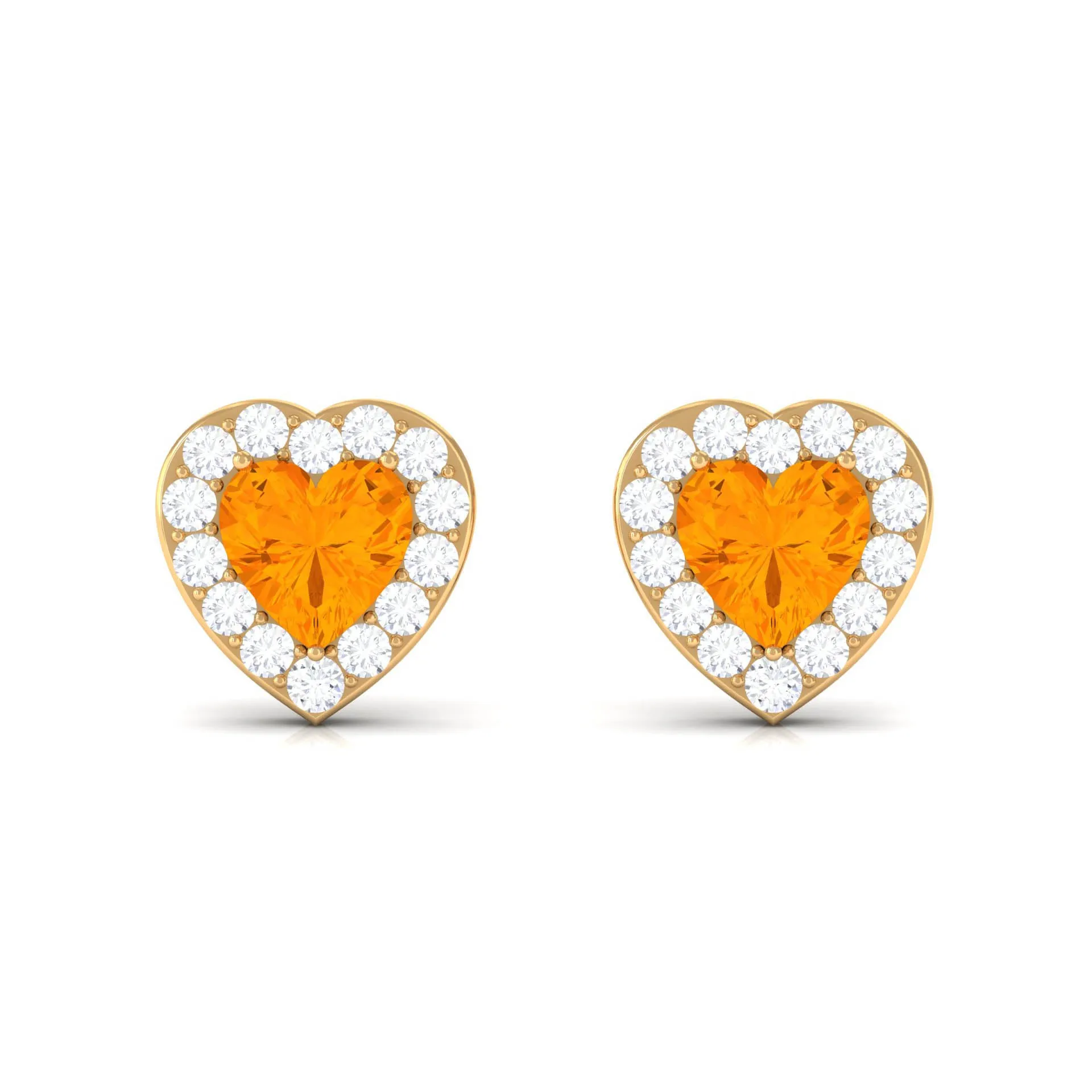 Heart Shape Fire Opal Halo Stud Earrings with Diamond