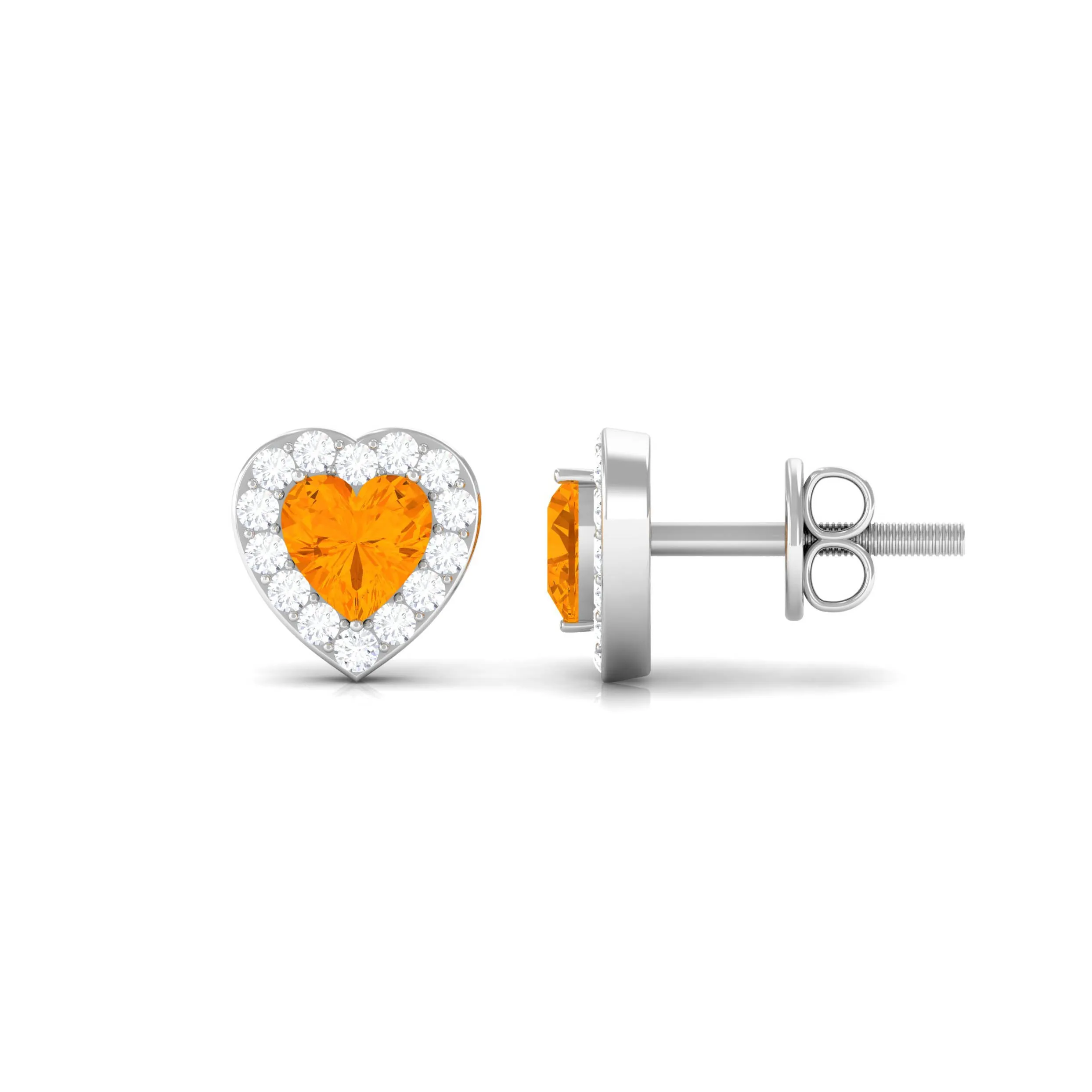 Heart Shape Fire Opal Halo Stud Earrings with Diamond