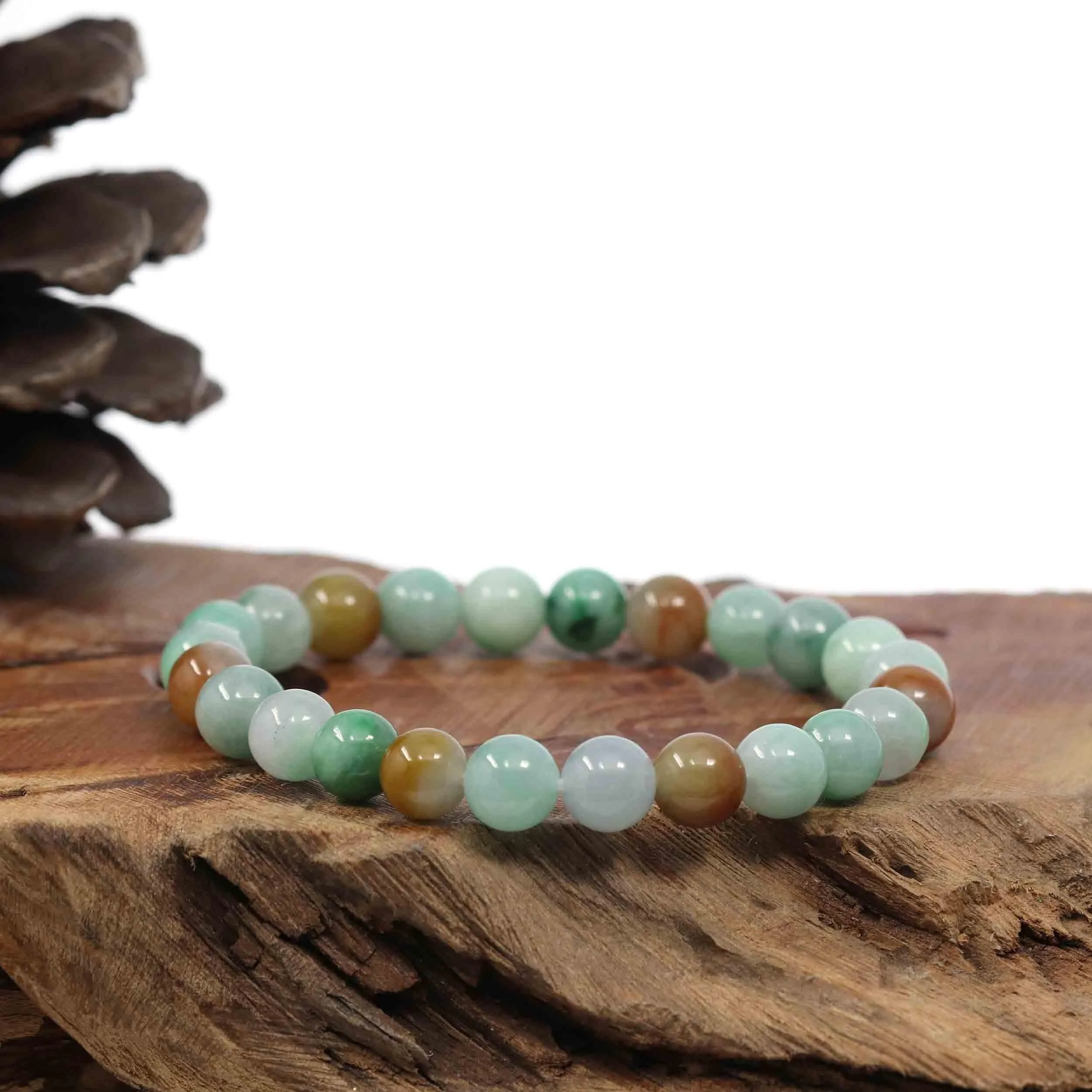High Genuine Jadeite Jade Round Multiple Colors Beads Bracelet ( 8 mm)