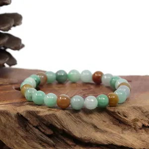 High Genuine Jadeite Jade Round Multiple Colors Beads Bracelet ( 8 mm)