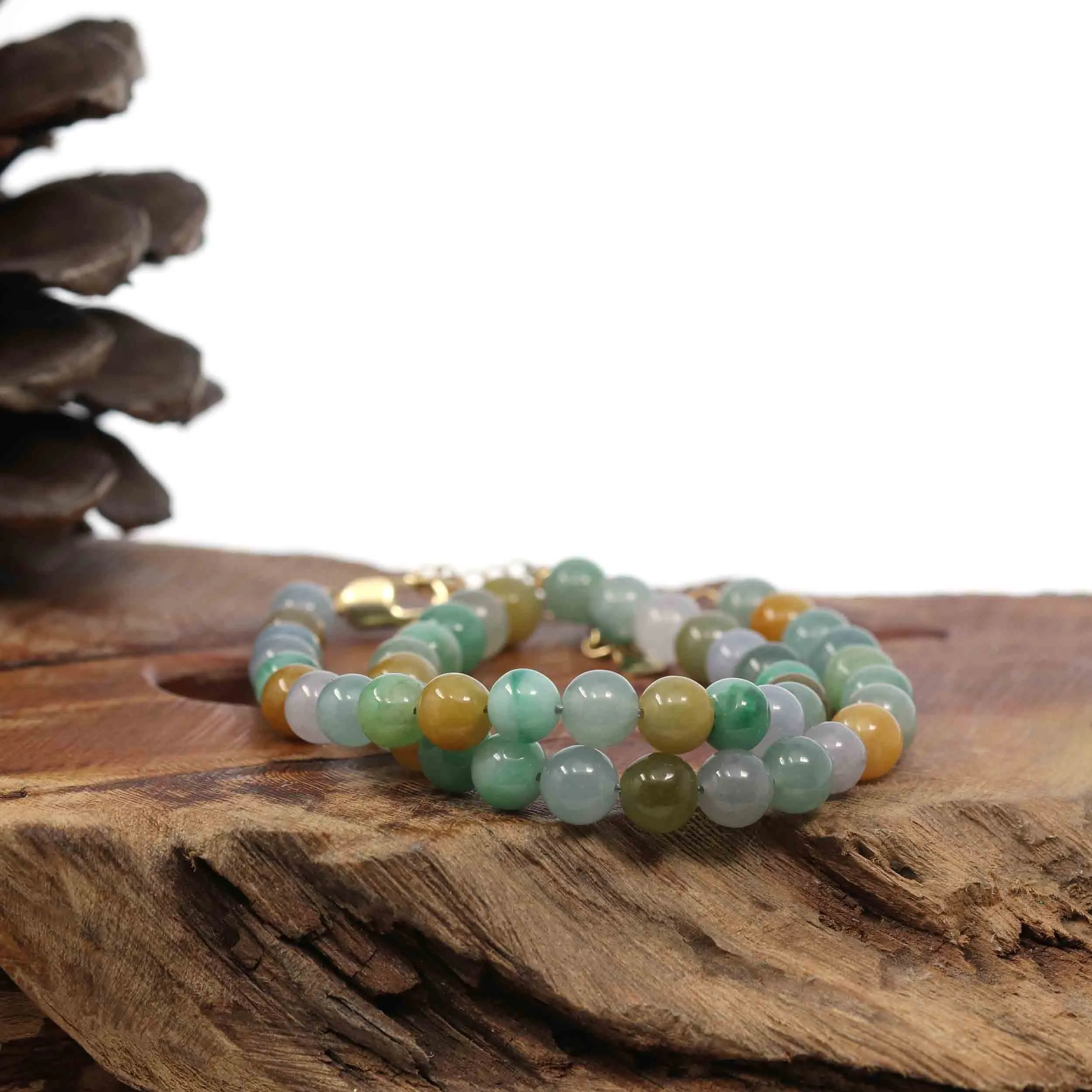 High Multiple Colors Jadeite Jade Beads Bracelet With 18K Yellow Gold Clasp ( 7 mm )