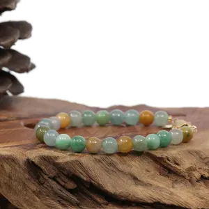 High Multiple Colors Jadeite Jade Beads Bracelet With 18K Yellow Gold Clasp ( 7 mm )