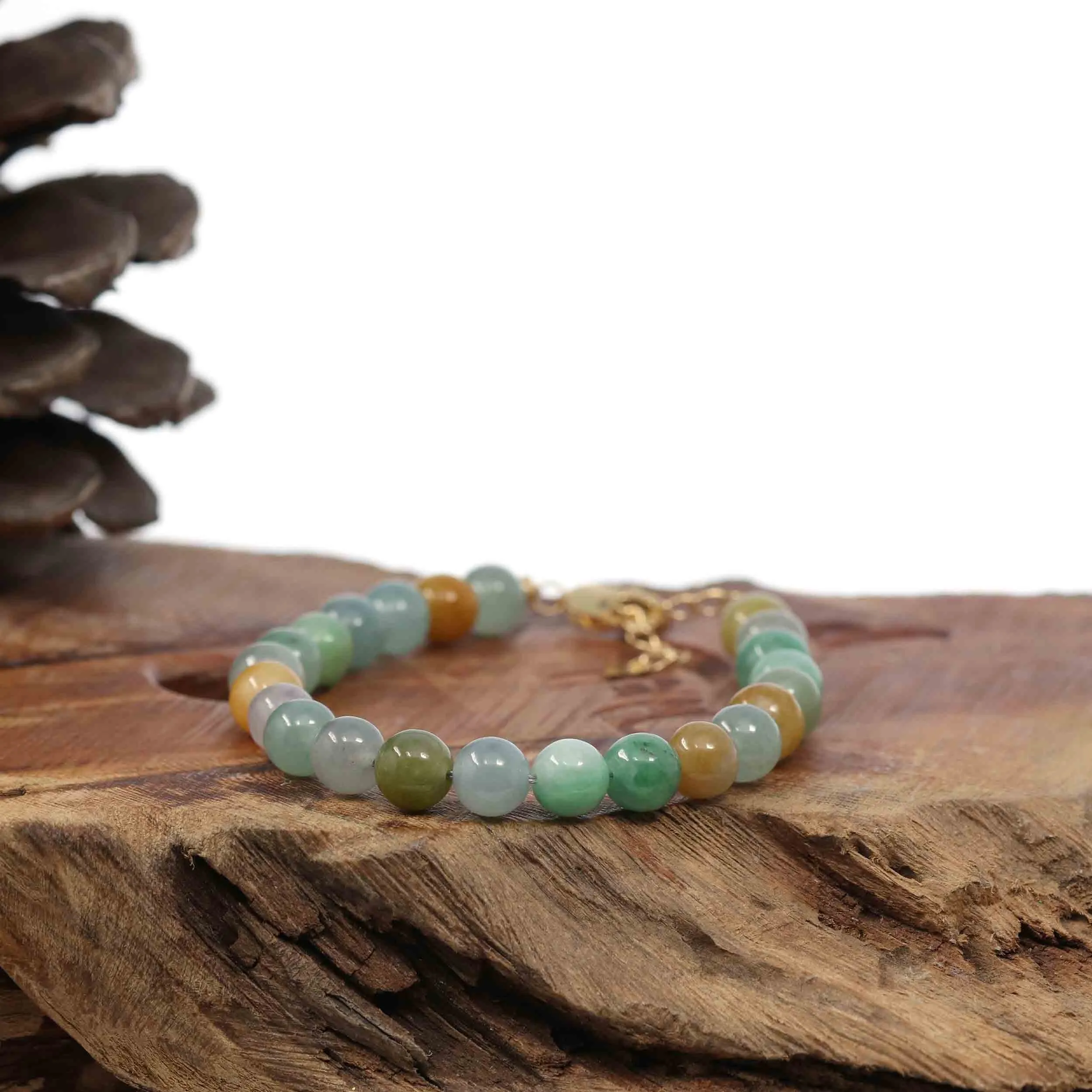 High Multiple Colors Jadeite Jade Beads Bracelet With 18K Yellow Gold Clasp ( 7 mm )