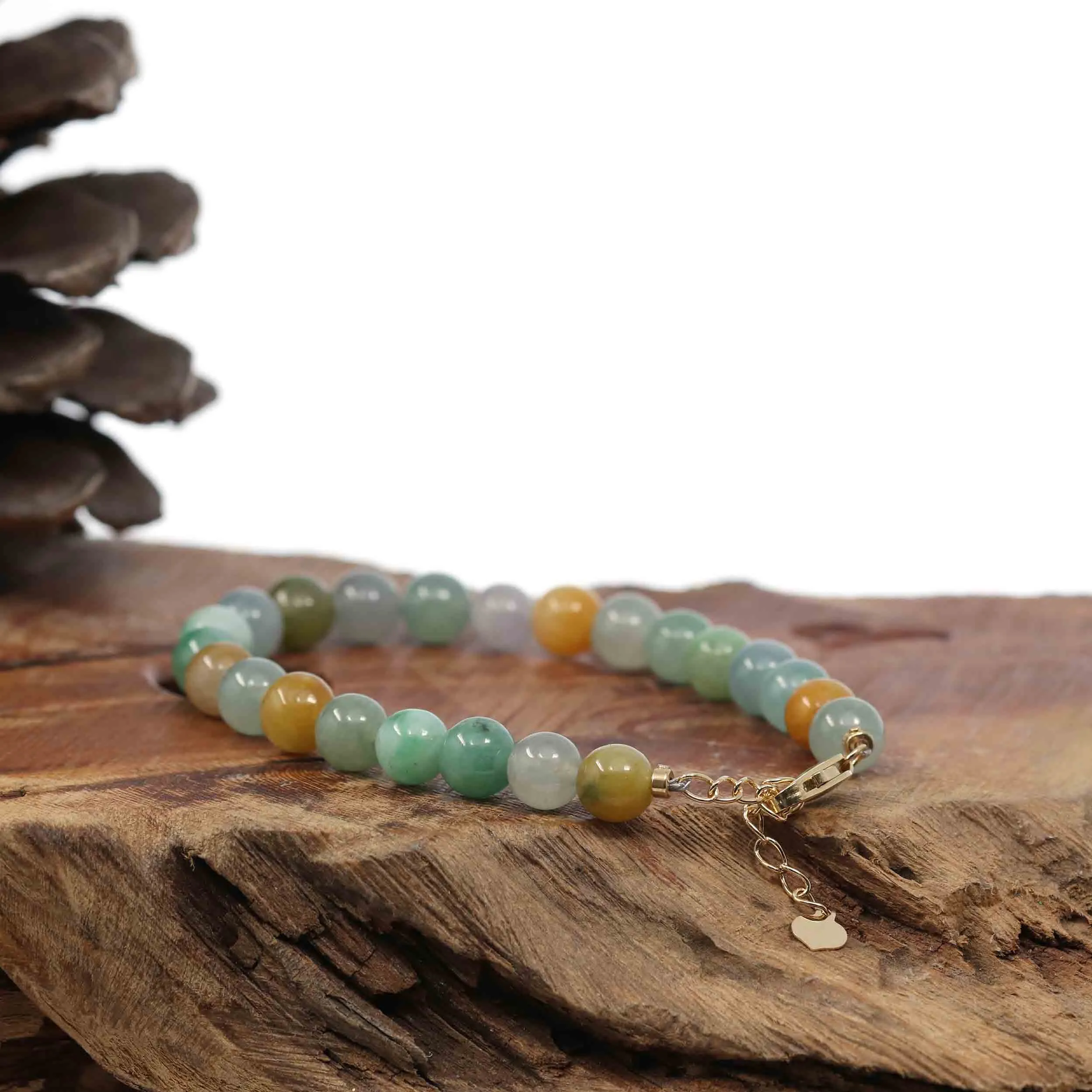 High Multiple Colors Jadeite Jade Beads Bracelet With 18K Yellow Gold Clasp ( 7 mm )