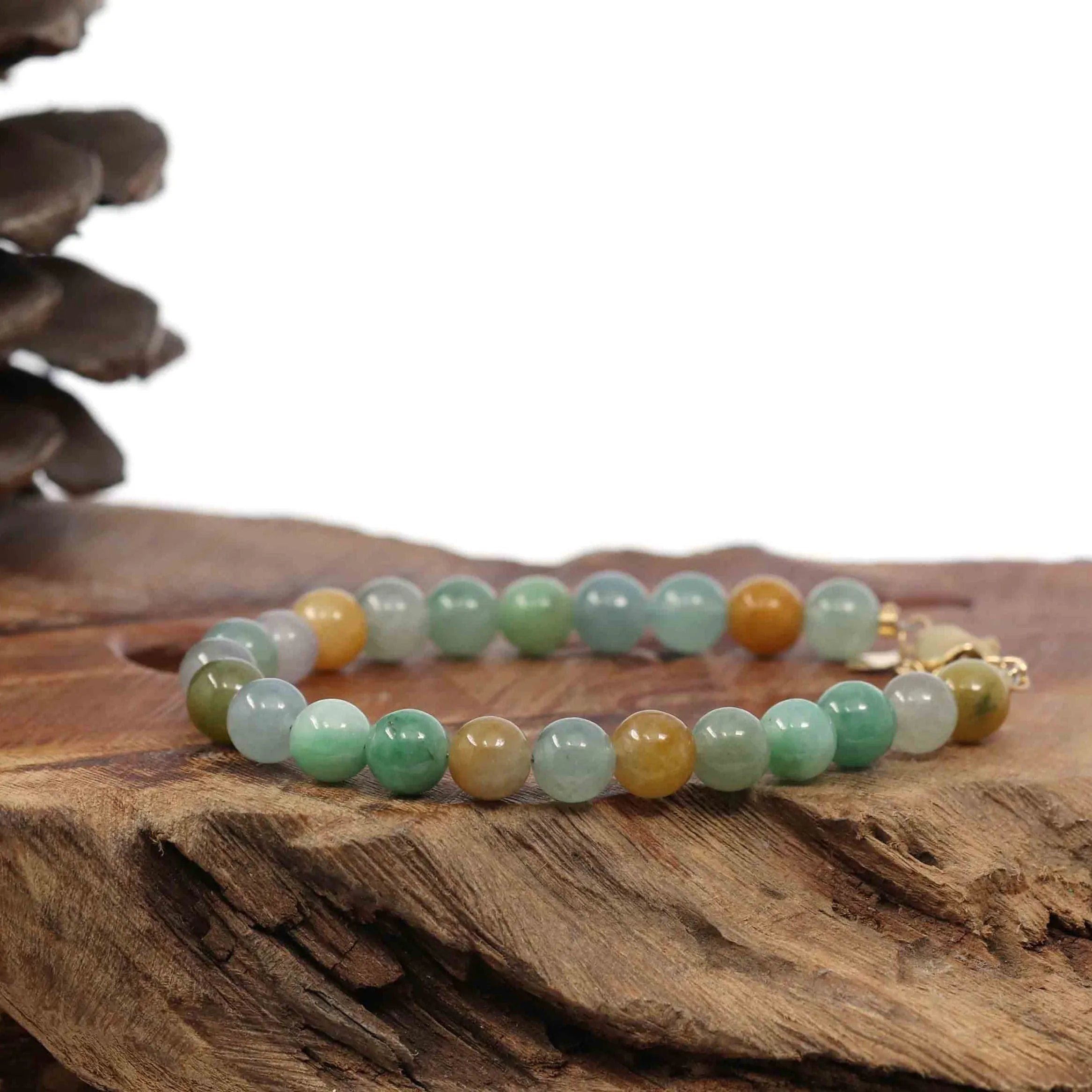 High Multiple Colors Jadeite Jade Beads Bracelet With 18K Yellow Gold Clasp ( 7 mm )