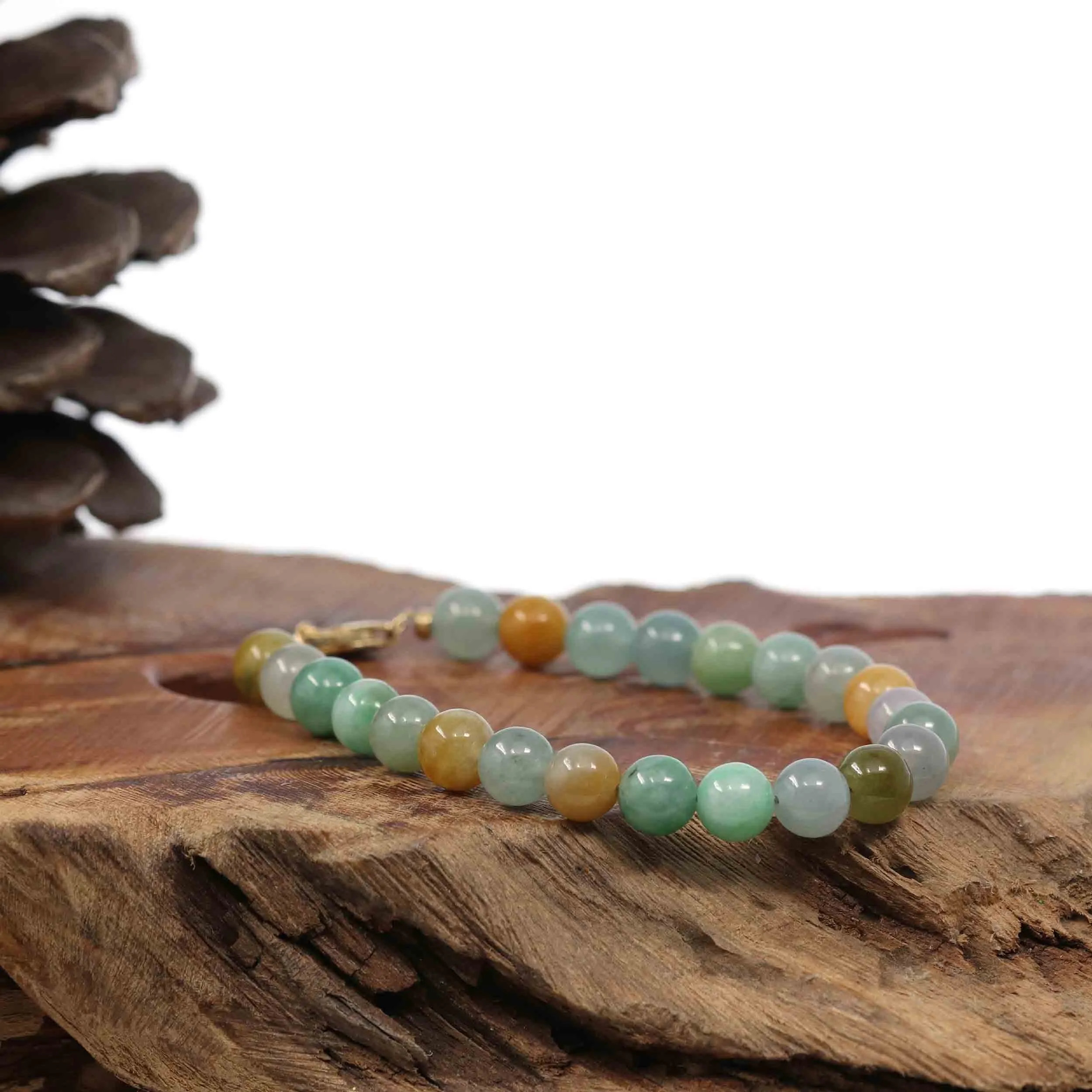 High Multiple Colors Jadeite Jade Beads Bracelet With 18K Yellow Gold Clasp ( 7 mm )