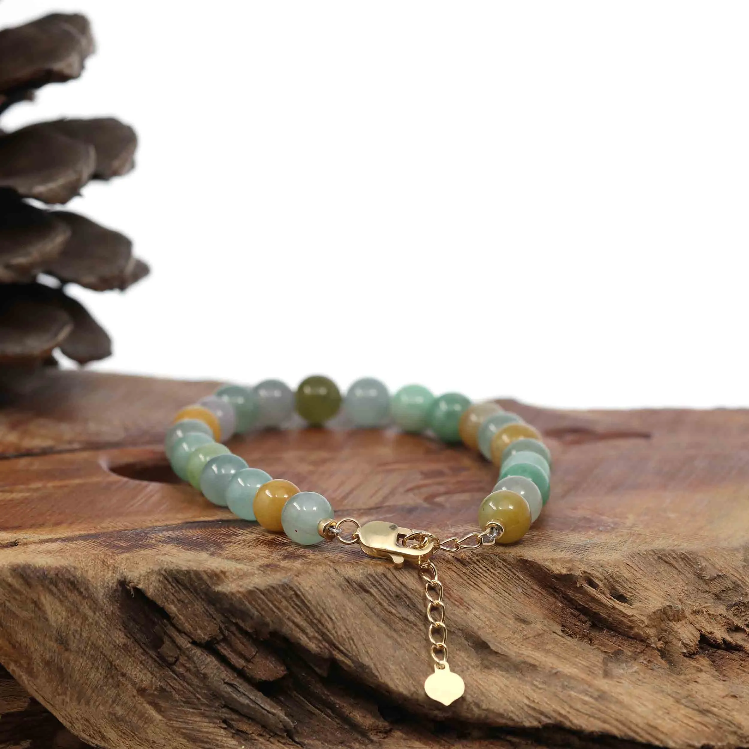 High Multiple Colors Jadeite Jade Beads Bracelet With 18K Yellow Gold Clasp ( 7 mm )