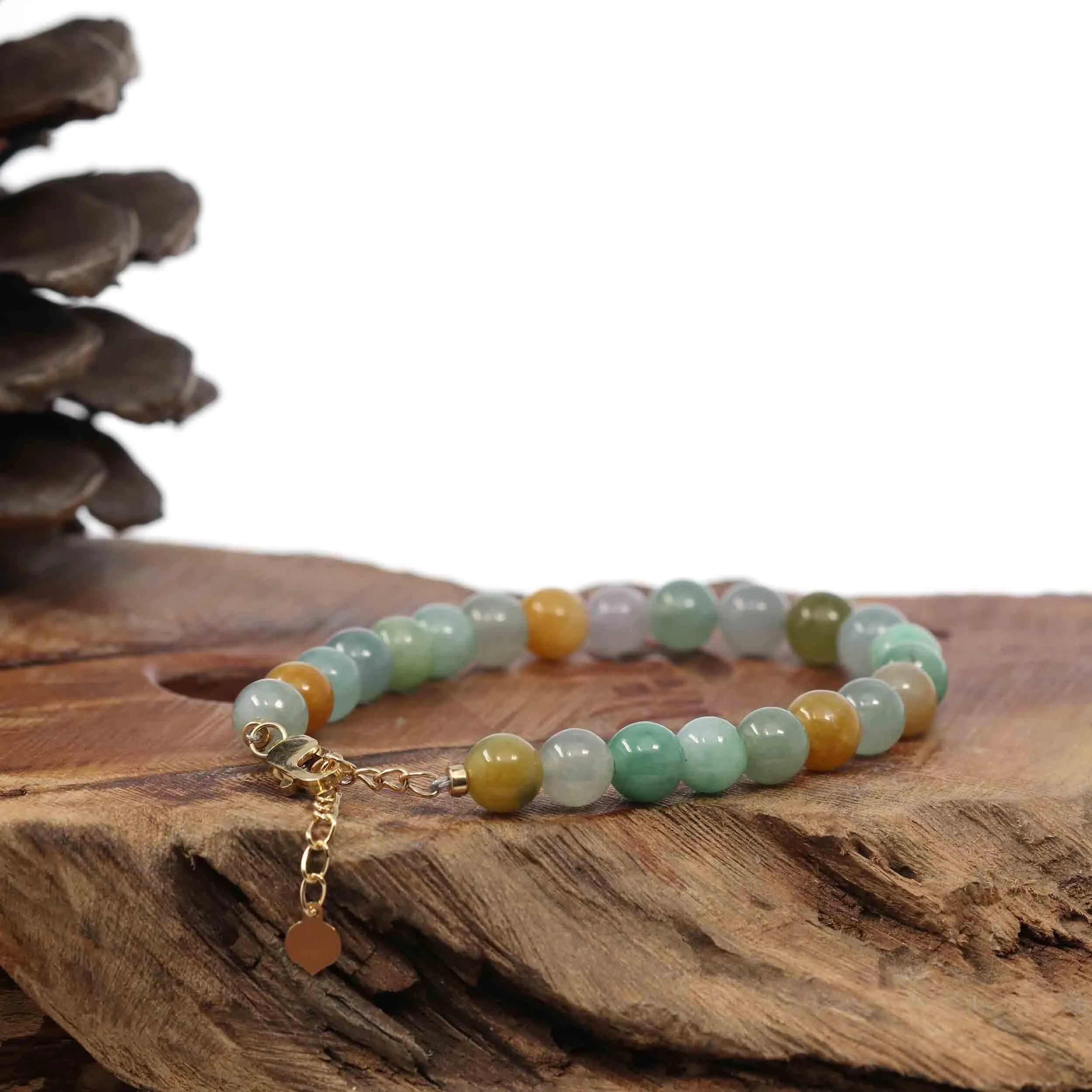 High Multiple Colors Jadeite Jade Beads Bracelet With 18K Yellow Gold Clasp ( 7 mm )