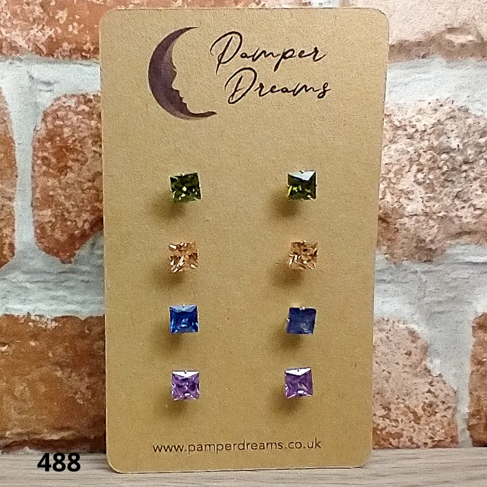 Hypoallergenic Stainless Steel CZ & Opalite Earring Set 4 Pairs Gold Colour -  488