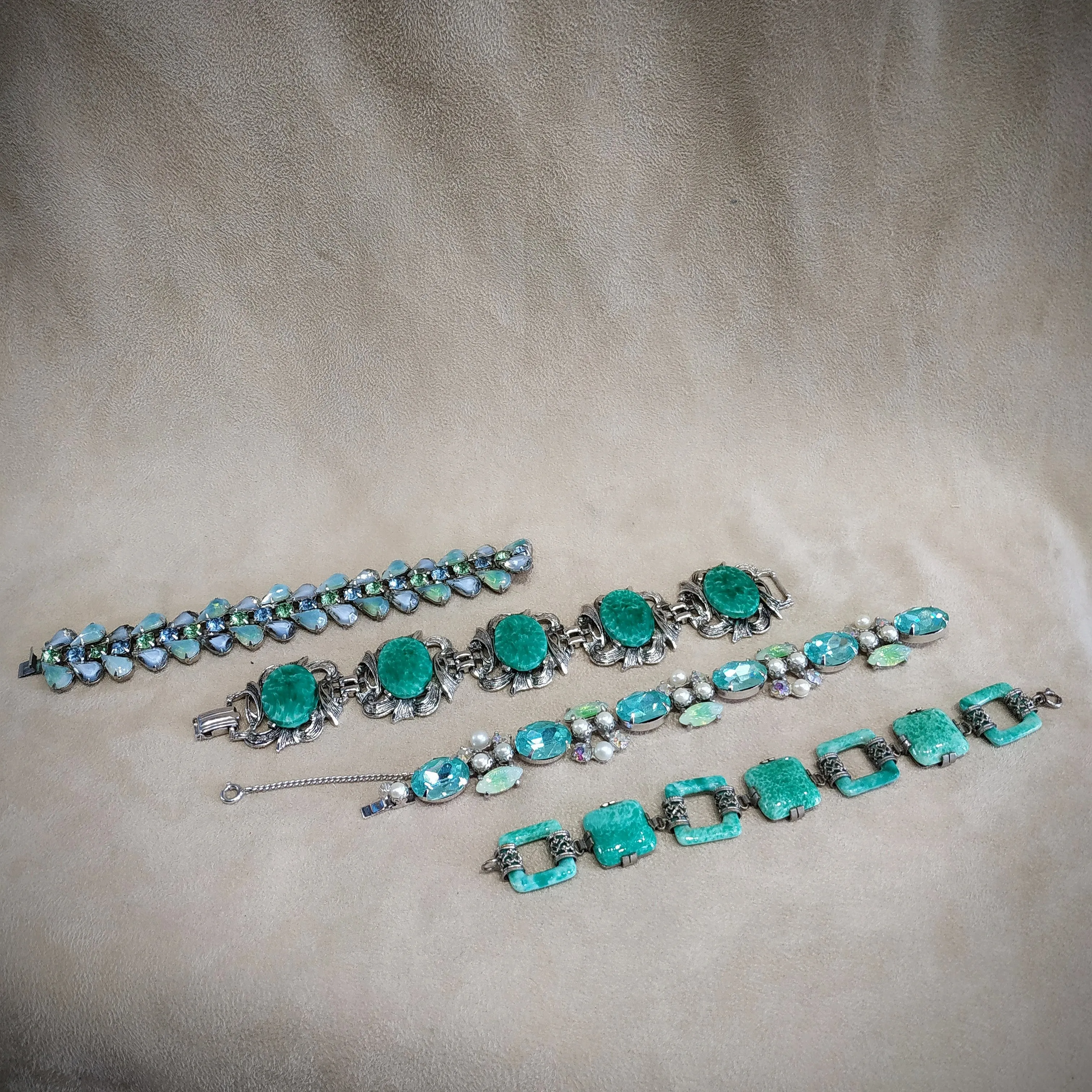 Jade Green Vintage Czech Glass Squares Bracelet