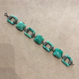 Jade Green Vintage Czech Glass Squares Bracelet