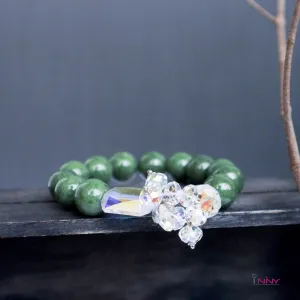 Jadeite Jade with Flower Crystal Bracelet