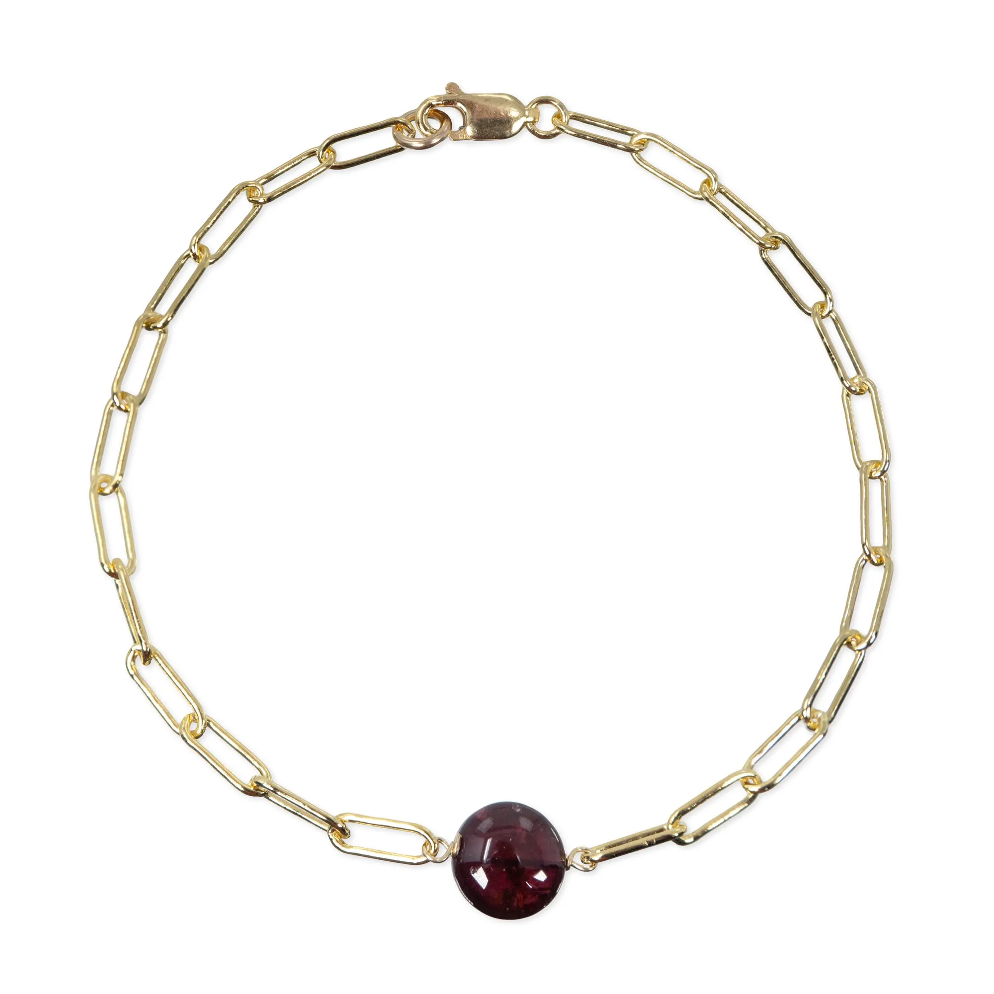 January Paperclip Chain Bracelet with Garnet