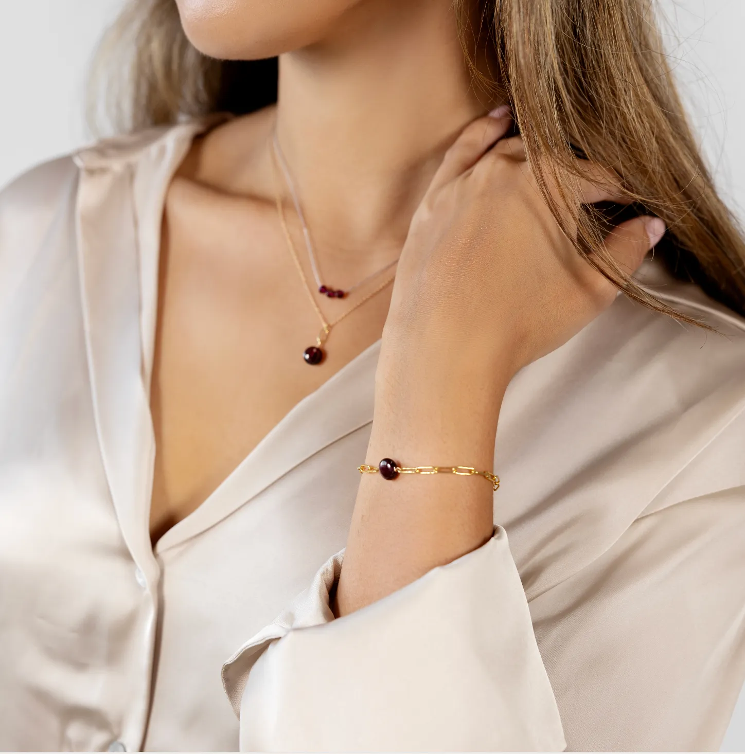 January Paperclip Chain Bracelet with Garnet