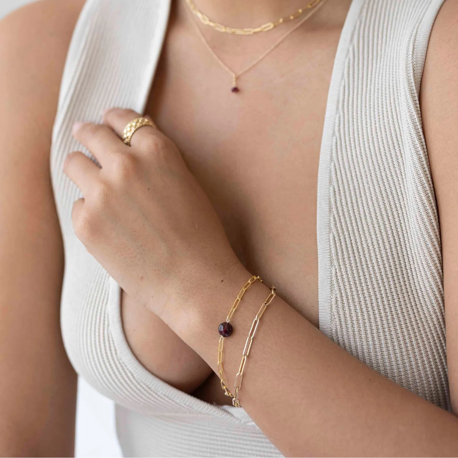 January Paperclip Chain Bracelet with Garnet