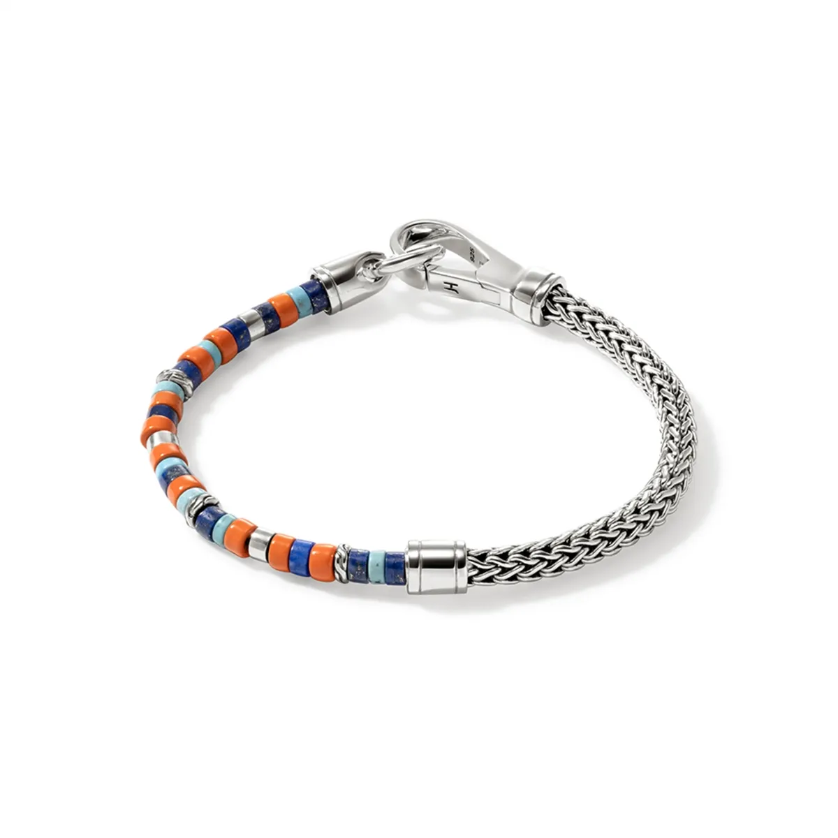 John Hardy Silver Heishi Chain Bracelet with Gemstones