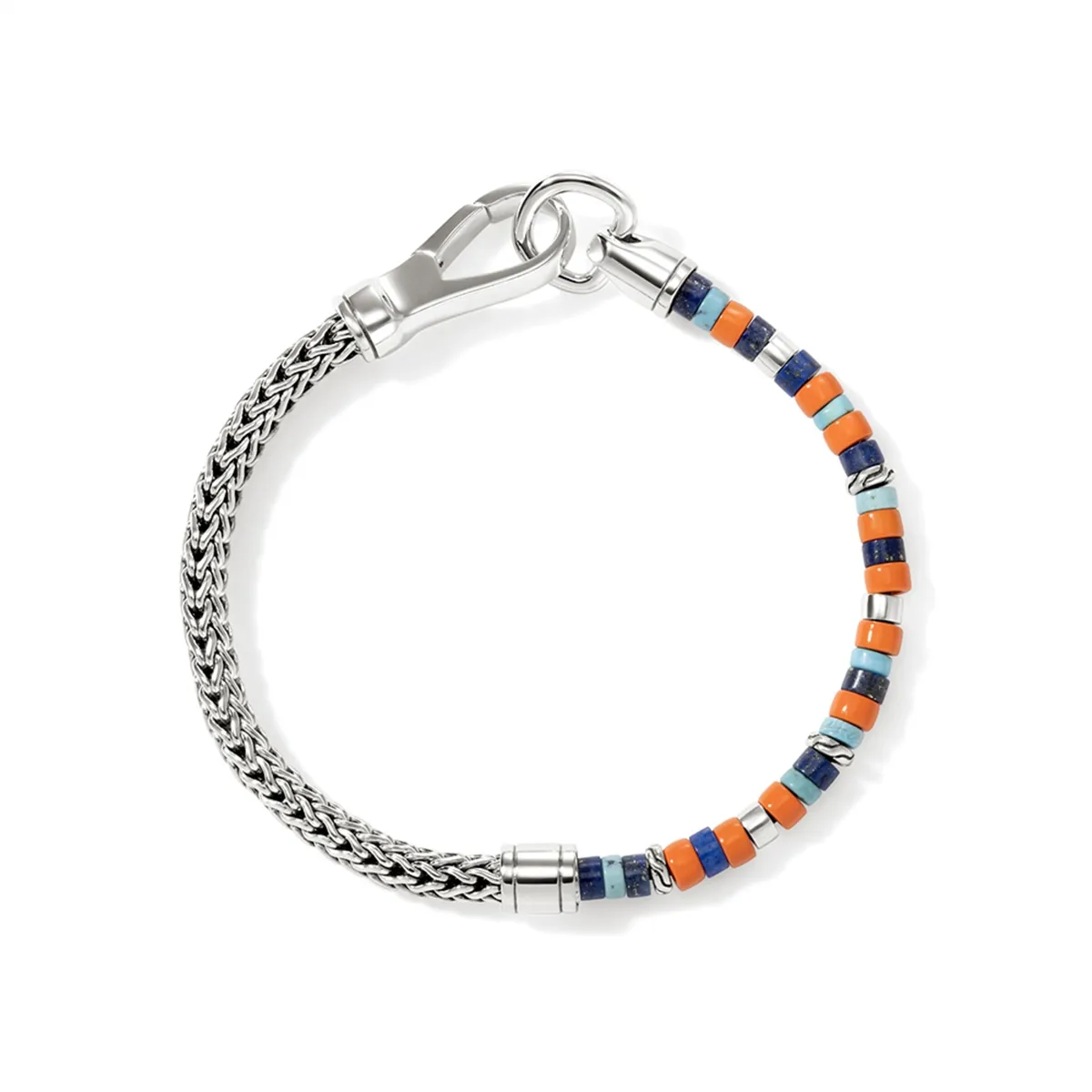 John Hardy Silver Heishi Chain Bracelet with Gemstones