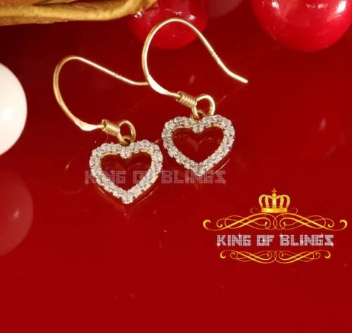 King of Bling's 925 Yellow Silver 0.58ct Cubic Zirconia Dangling Heart Women's/ Men's Earrings