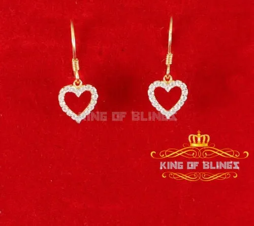 King of Bling's 925 Yellow Silver 0.58ct Cubic Zirconia Dangling Heart Women's/ Men's Earrings