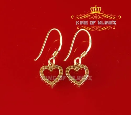 King of Bling's 925 Yellow Silver 0.58ct Cubic Zirconia Dangling Heart Women's/ Men's Earrings