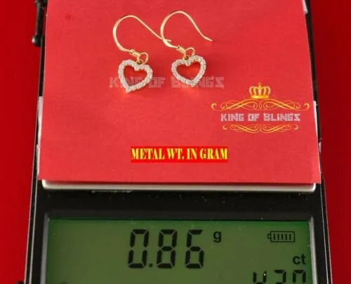 King of Bling's 925 Yellow Silver 0.58ct Cubic Zirconia Dangling Heart Women's/ Men's Earrings