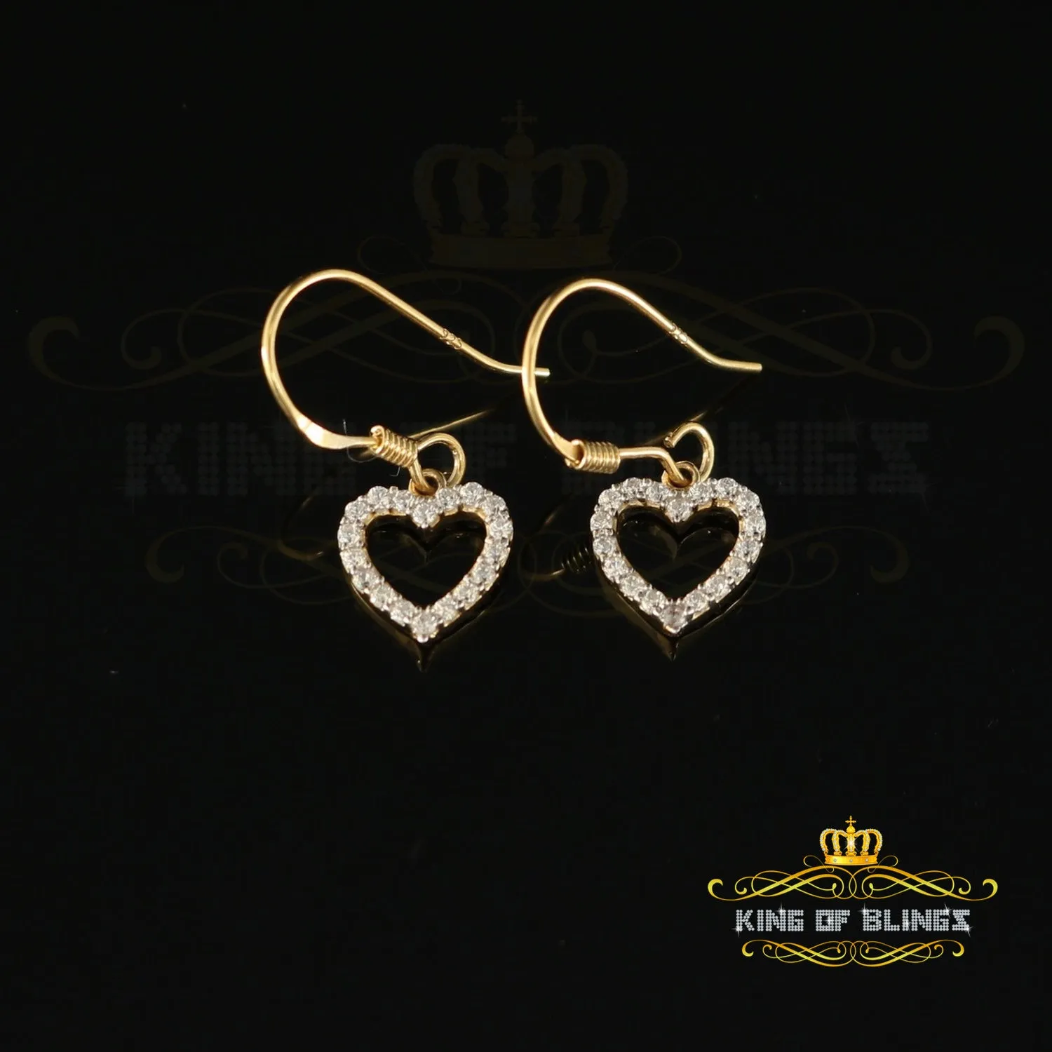 King of Bling's 925 Yellow Silver 0.58ct Cubic Zirconia Dangling Heart Women's/ Men's Earrings