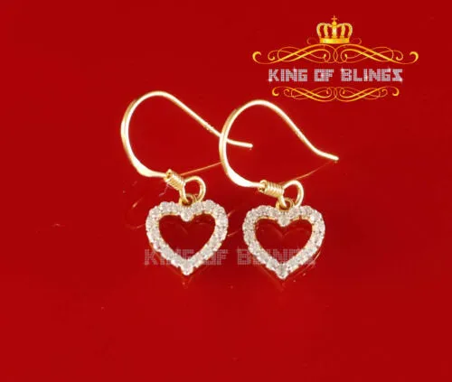 King of Bling's 925 Yellow Silver 0.58ct Cubic Zirconia Dangling Heart Women's/ Men's Earrings