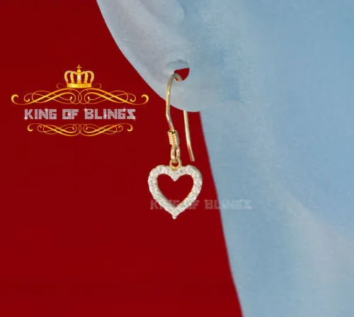 King of Bling's 925 Yellow Silver 0.58ct Cubic Zirconia Dangling Heart Women's/ Men's Earrings