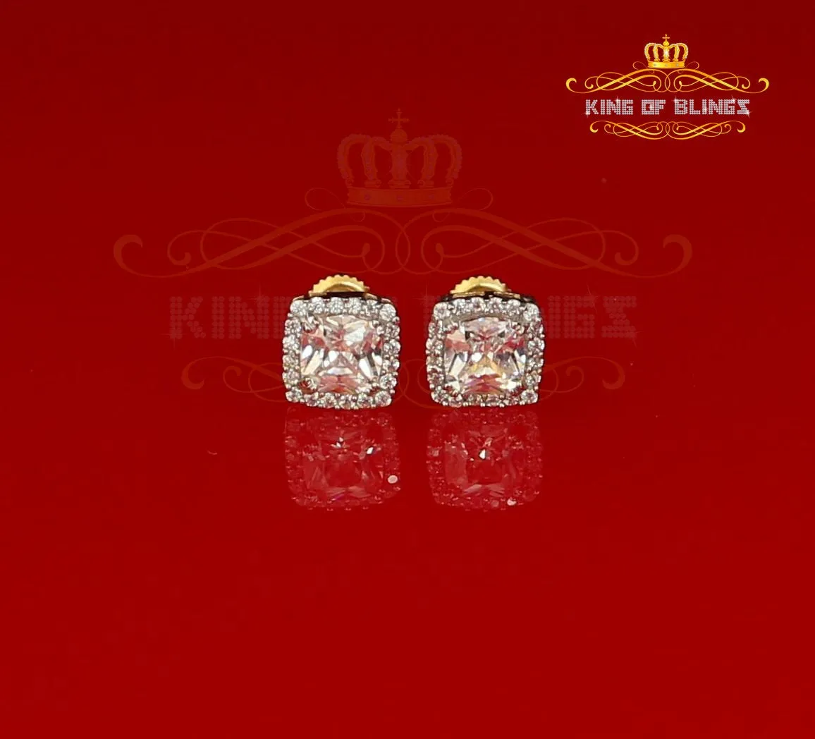 King of Bling's 925 Yellow Silver 2.58ct Cubic Zirconia Women's & Men's Hip Hop Square Earrings